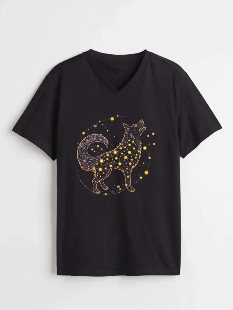 Celestial Wolf Constellation Glow In Dark Design T-Shirt - Image 2