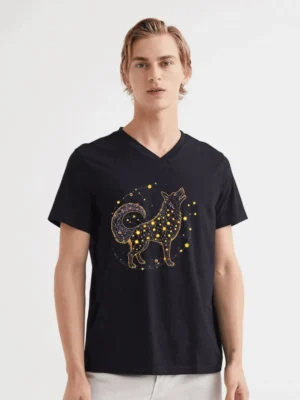 Celestial Wolf Constellation Glow In Dark Design T-Shirt