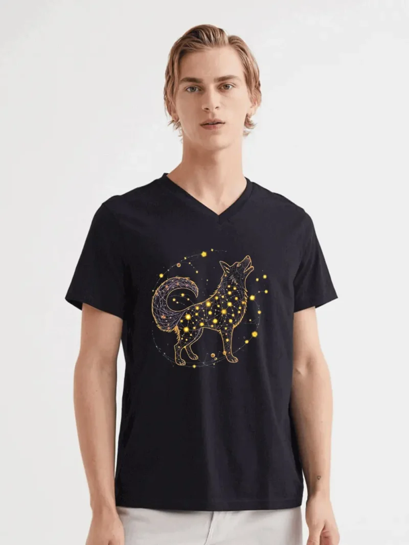 Celestial Wolf Constellation Glow In Dark Design T-Shirt