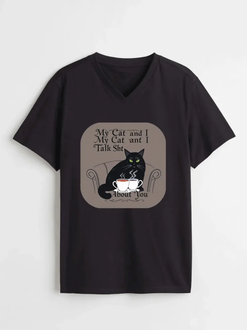 My Cat And I Talk Sht About You Shirt  Sarcastic Black Cat Tee T-Shirt - Image 2
