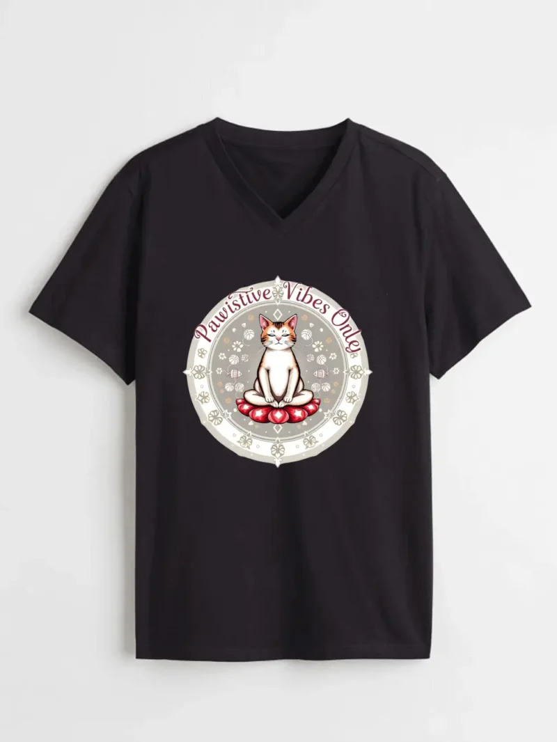 Pawsitive Vibes Only Shirt  Meditating Zen Cat Graphic Tee T-Shirt - Image 2