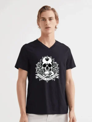 Skull And Puppy Loyalty Tattoo Style Graphic T-Shirt