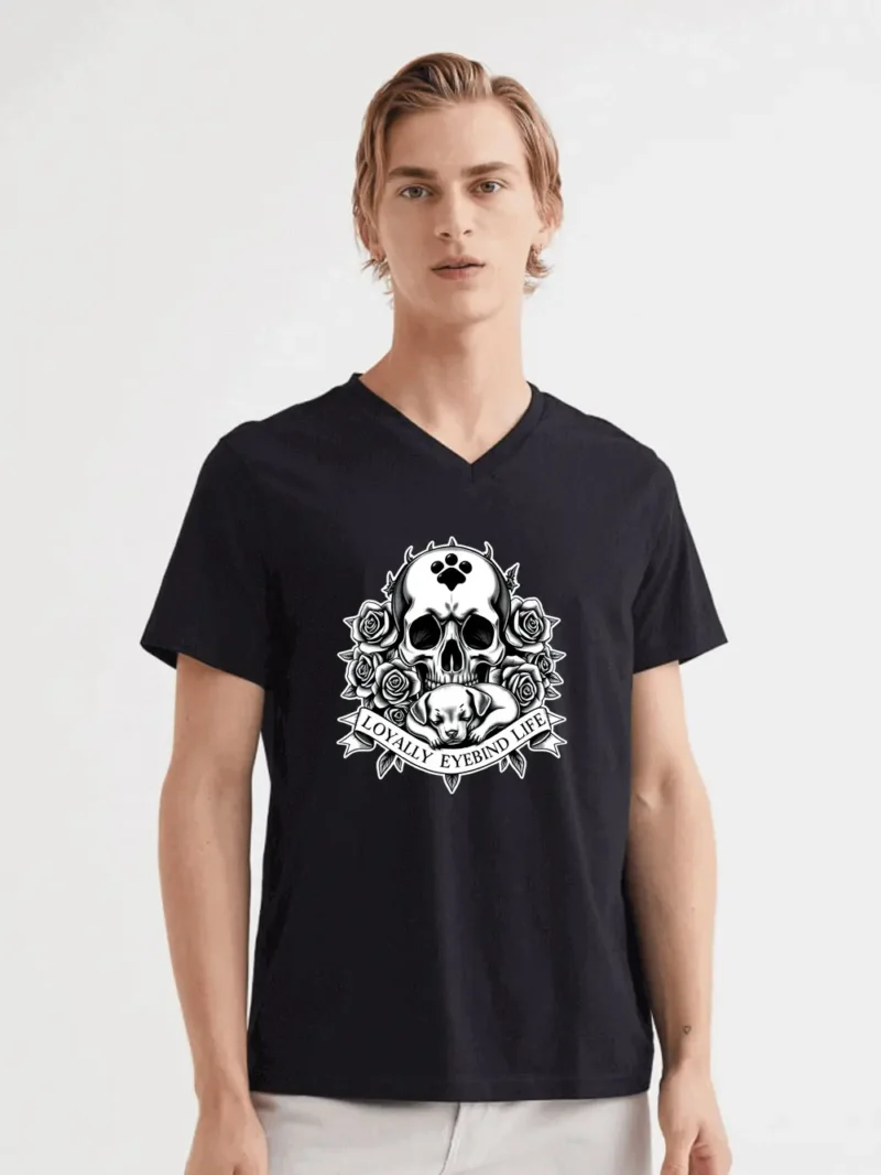 Skull And Puppy Loyalty Tattoo Style Graphic T-Shirt