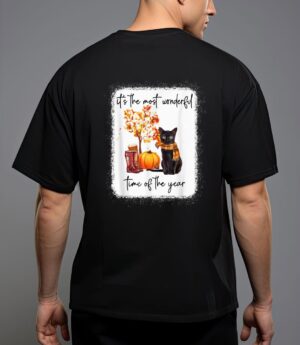Black cat fall itu2018s the most wonderful time of the year t-shirt T-Shirt