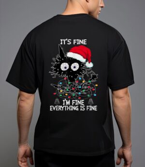 Black cat christmas it's fine i'm fine everything is fine t-shirt T-Shirt