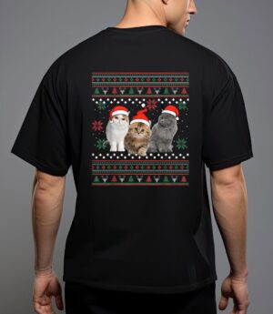 Cat christmas ugly sweater santa hat gifts for cat lover t-shirt T-Shirt