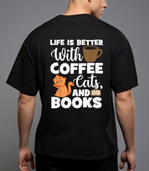 Cat lovers cats and books coffee cats and books cat books t-shirt T-Shirt