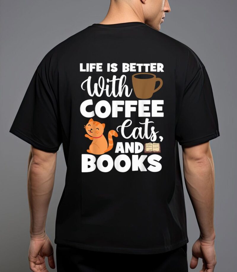 Cat lovers cats and books coffee cats and books cat books t-shirt T-Shirt