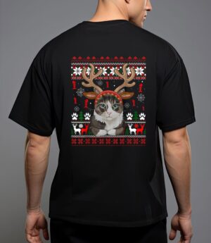Cat reindeer antlers headband funny ugly christmas sweater t-shirt T-Shirt