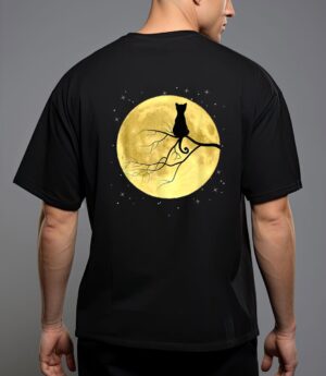 Cat silhouette on moon mystical cat halloween cat and moon t-shirt T-Shirt