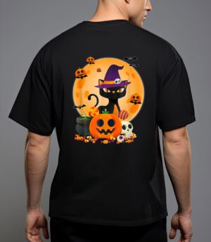 Cat with witch hat pumpkin bat moon cat funny halloween t-shirt T-Shirt