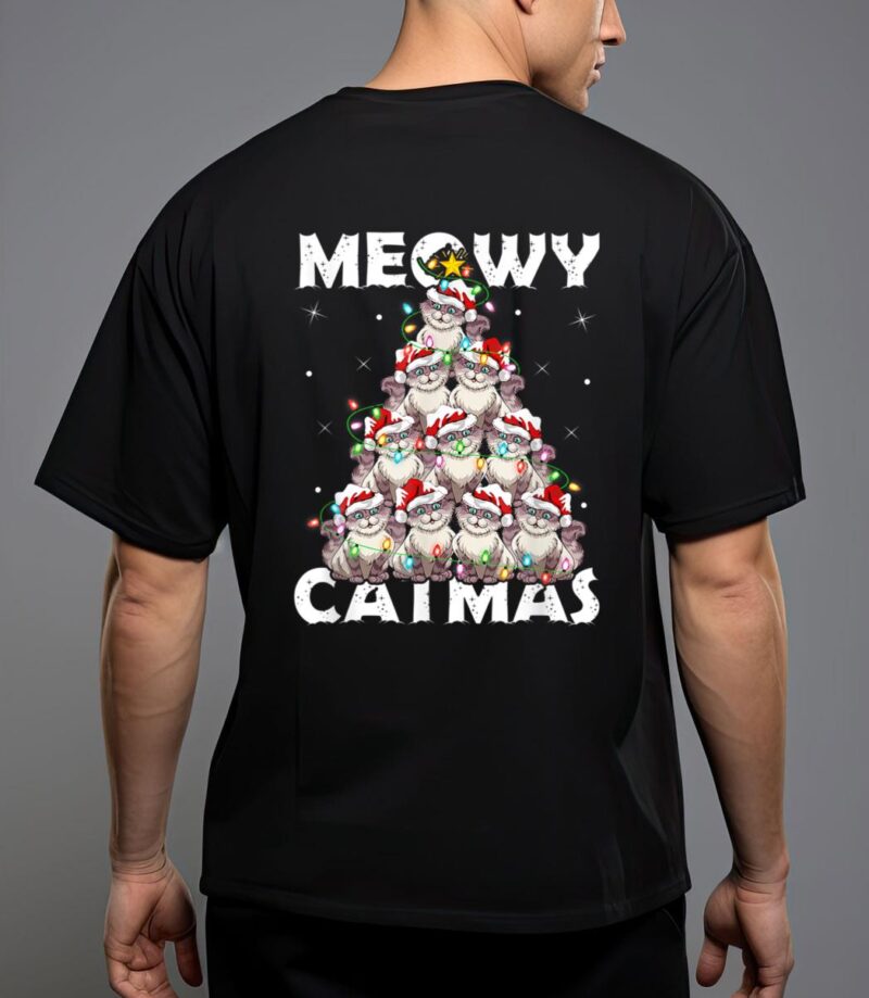 Cat xmas lights santa meowy catmas cat christmas ree t-shirt T-Shirt