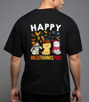 Cats happy hallothanksmas thanksgiving christmas t-shirt T-Shirt