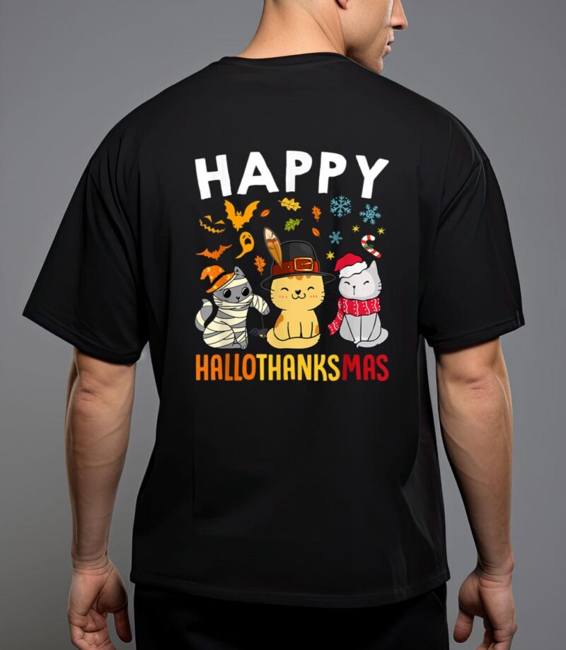 Cats happy hallothanksmas thanksgiving christmas t-shirt T-Shirt