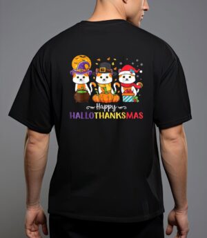 Cats happy hallothanksmas t-shirt T-Shirt