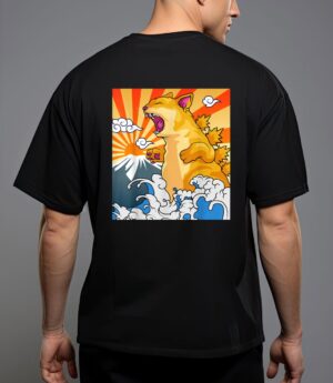 Catzilla vintage kawaii cute cat art japanese sunset t-shirt T-Shirt