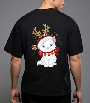 Christmas cat reindeer light antlers t-shirt T-Shirt