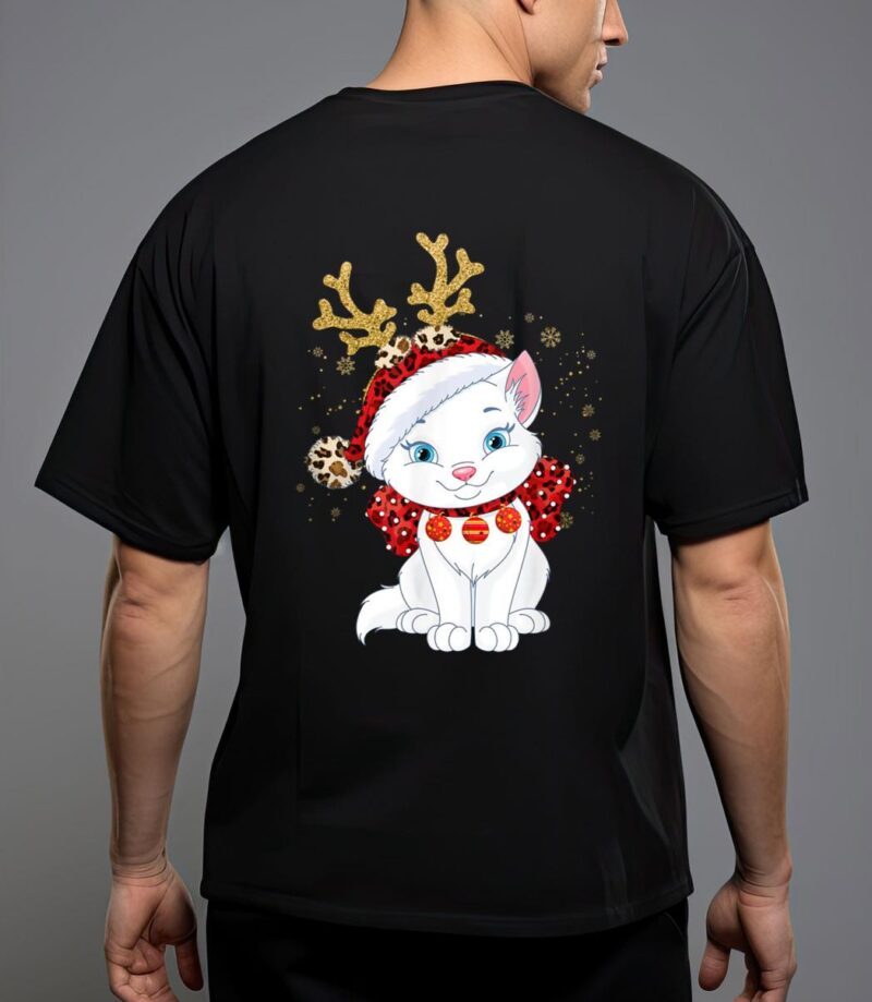 Christmas cat reindeer light antlers t-shirt T-Shirt