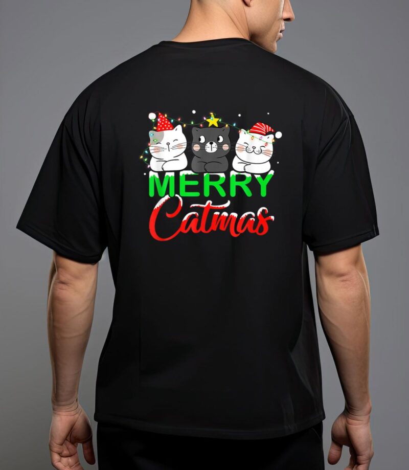 Cute cat lover xmas lights santa merry catmas cat christmas t-shirt T-Shirt