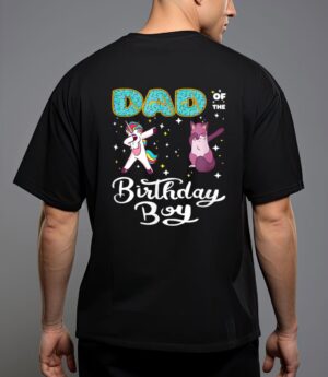 Dad of he birthday boy donut dabbing unicorn kitten cat t-shirt T-Shirt