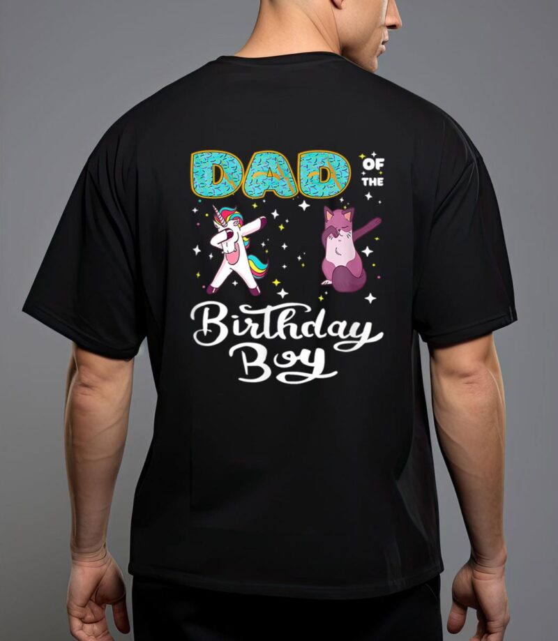 Dad of he birthday boy donut dabbing unicorn kitten cat t-shirt T-Shirt