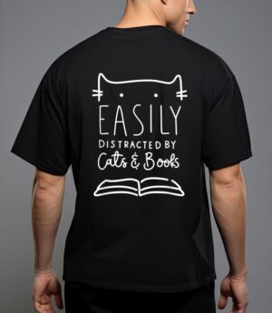 Easily distracted-cats and books funny gift for cat lovers t-shirt T-Shirt