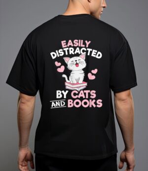 Easily distracted by cats and books cute cat book lover t-shirt T-Shirt