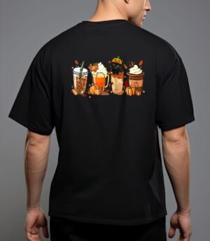 Fall coffee pumpkin spice latte iced autumn black cat t-shirt T-Shirt