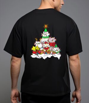 Funny cat christmas tree lights costume matching pajama gift t-shirt T-Shirt
