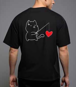 Funny cat fishing heart valentines day t-shirt T-Shirt