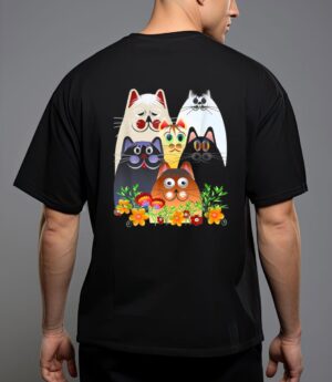 Funny cat happy colorful flowers t-shirt T-Shirt