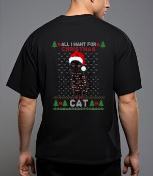 Funny cat lovers cute cat santa hat ugly christmas sweater premium t-shirt T-Shirt