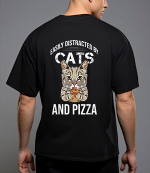 Funny easily distracted by cats and pizza lovers cat lovers t-shirt T-Shirt