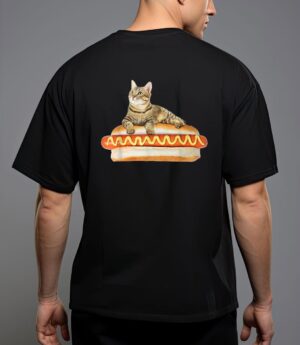 Funny hot dog cat by zany brainy, cute kitty food t-shirt T-Shirt