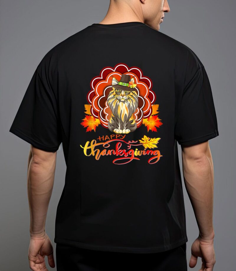 Funny maine coon cat urkey happy hanksgiving t-shirt T-Shirt