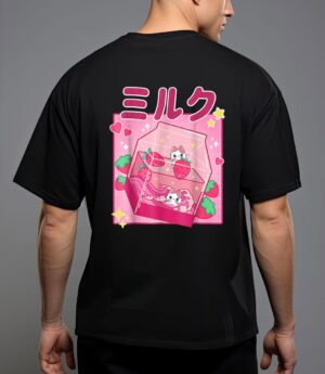 Funny retro 90s strawberry milkshake carton kawaii anime cat t-shirt T-Shirt