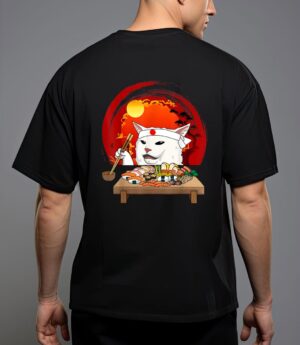 Funny white cat meme eating sushi kawaii sushi cat t-shirt T-Shirt