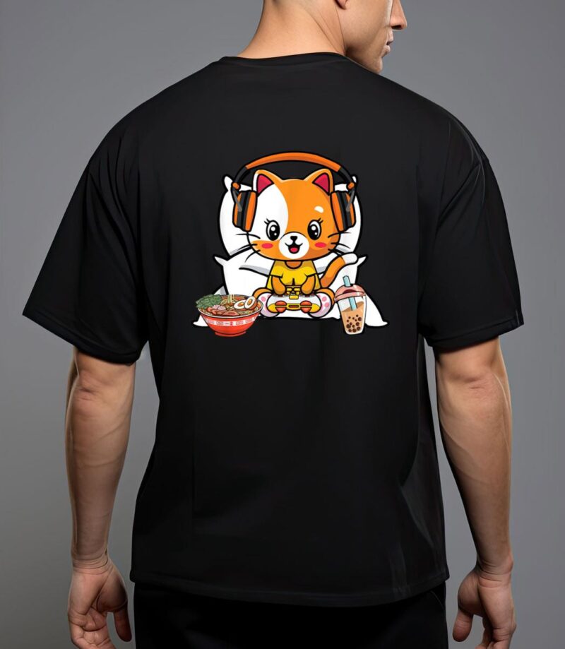 Gamer cat boba and ramen kawaii anime neko t-shirt T-Shirt