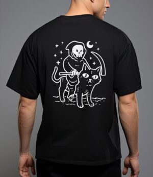 Grim reaper riding cat moon funny death halloween costume t-shirt T-Shirt