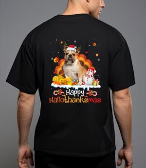 Hallothanksmas halloween thanksgiving christmas bulldog t-shirt T-Shirt