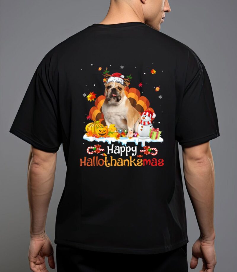 Hallothanksmas halloween thanksgiving christmas bulldog t-shirt T-Shirt