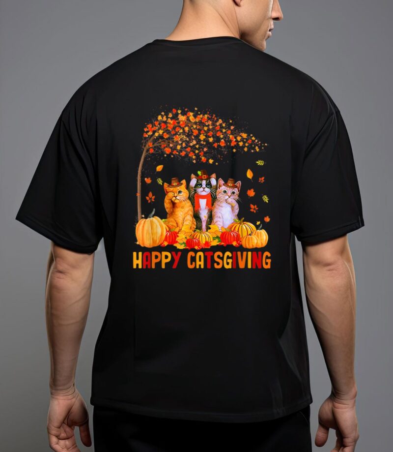 Happy catsgiving cute thanksgiving cat lovers cat t-shirt T-Shirt