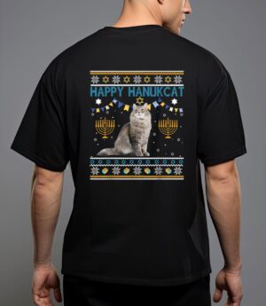 Happy hanukcat ugly hanukkah sweater cat chanukah jewish t-shirt T-Shirt