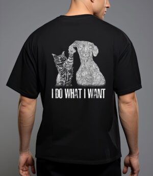 I-do-what i-want cat with-dog hand drawn-portrait t-shirt T-Shirt