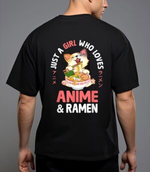 Just a girl who loves anime cat and ramen girls teens women t-shirt T-Shirt