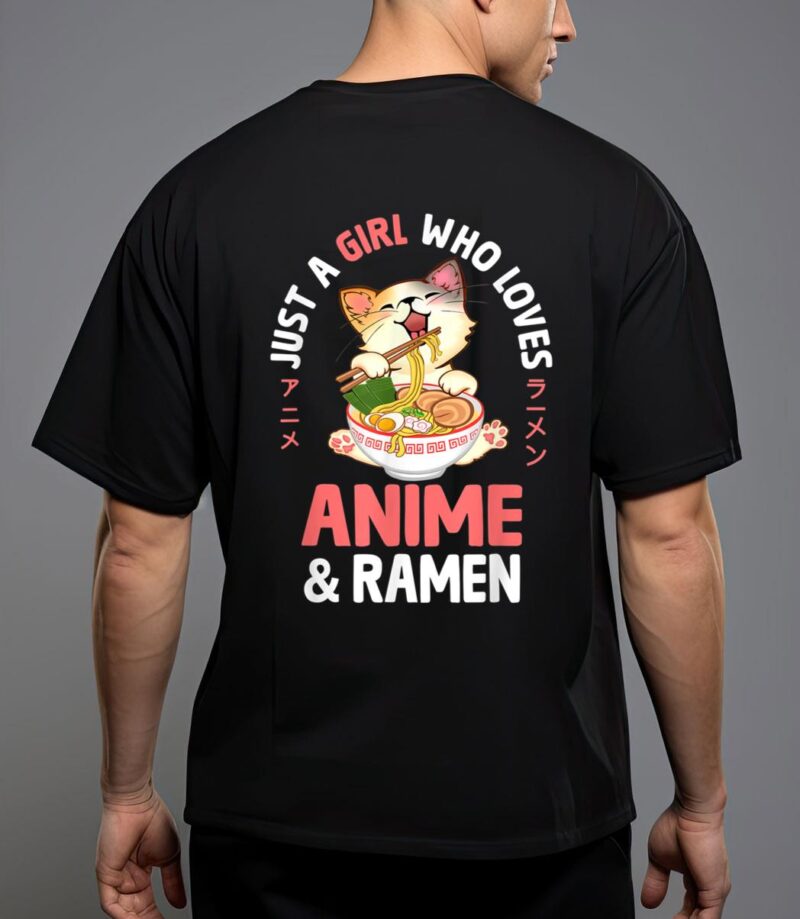 Just a girl who loves anime cat and ramen girls teens women t-shirt T-Shirt