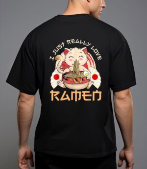 Kawaii cat ramen japanese black anime gift t-shirt T-Shirt