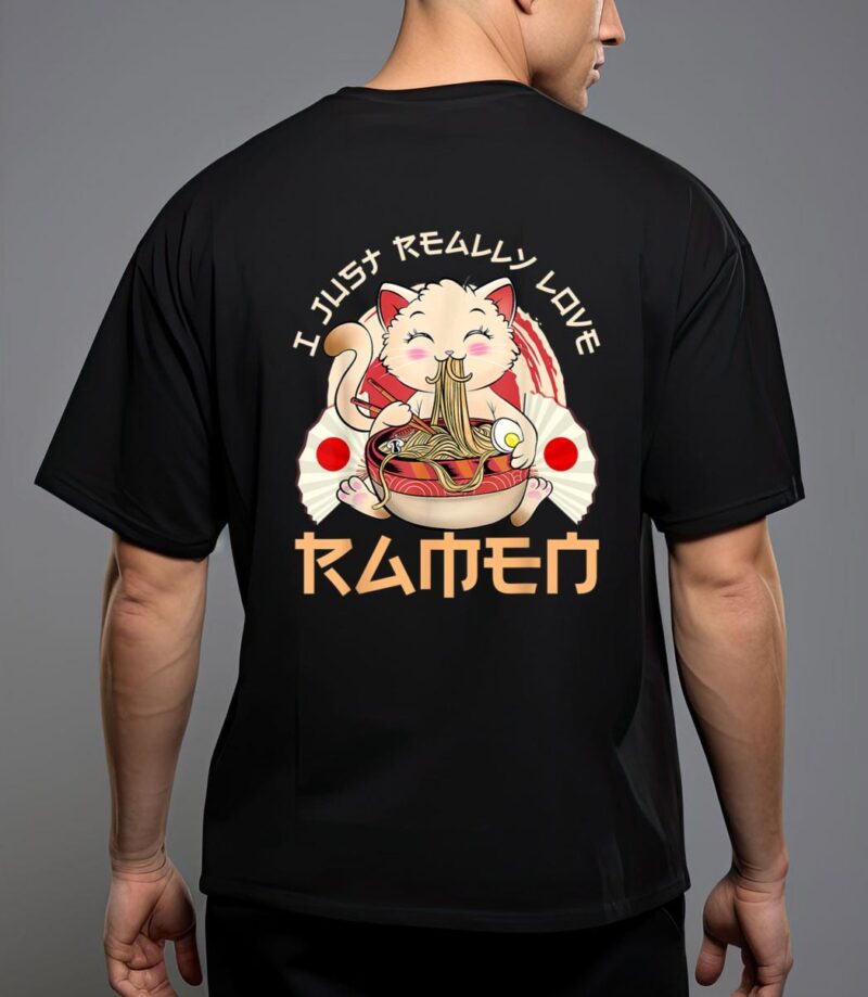 Kawaii cat ramen japanese black anime gift t-shirt T-Shirt