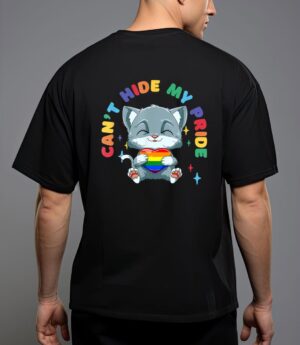 Lgbq pride rainbow heart cat hugging lgbq heart t-shirt T-Shirt