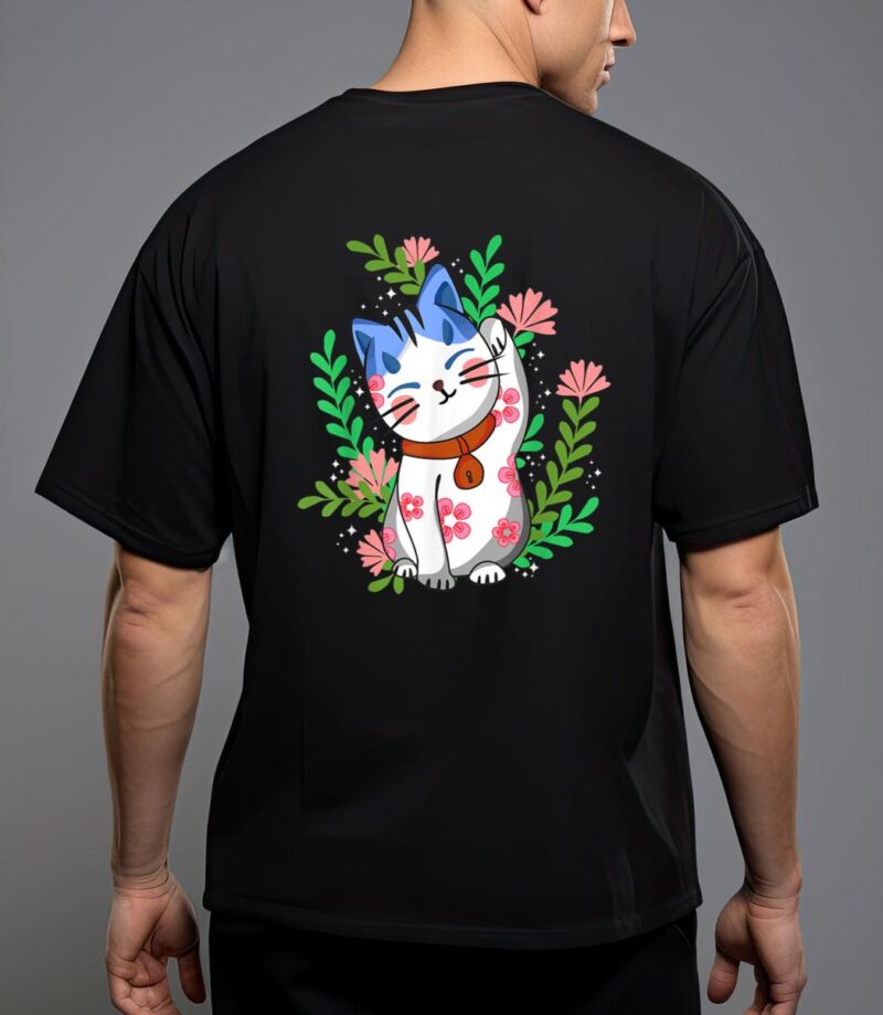 Maneki neko lucky japanese cat floral botanical t-shirt T-Shirt